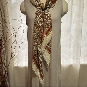 Gina Ruccini Vintage Paisley Scarf in Brown and Cream with Fringe large size
